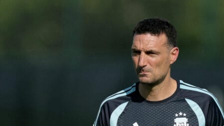 Lionel Scaloni, sélectionneur de l'équipe d'Argentine, avant le match contre le Cap-Vert